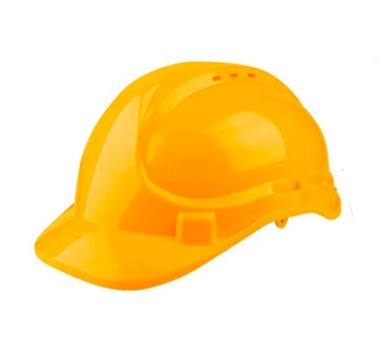 CASCO DE SEGURIDAD COLOR AMARILLO. 8 PUNTOS DE SUSPENSION. AJUSTABLE. CARCASA DE PE CON RESPIRADEROS