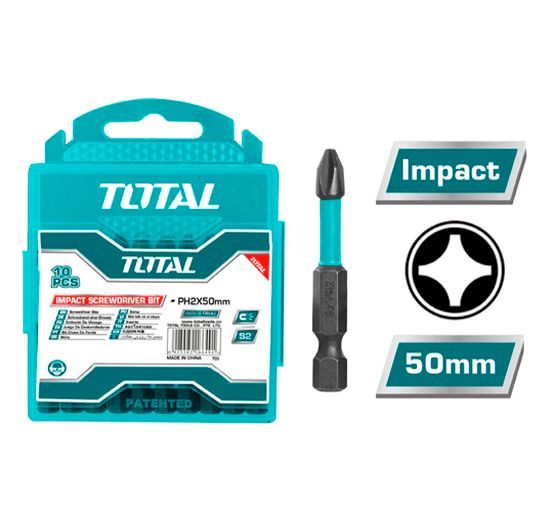 JUEGO DE PUNTAS PARA DESTORNILLADOR PH2 (10 PIEZAS, 50MM) ACERO INDUSTRIAL S2, PUNTA MAGNÉTICA