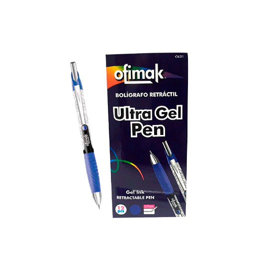 Caja De Bolígrafos De Gel, Color Azul, Marca Ofimak
