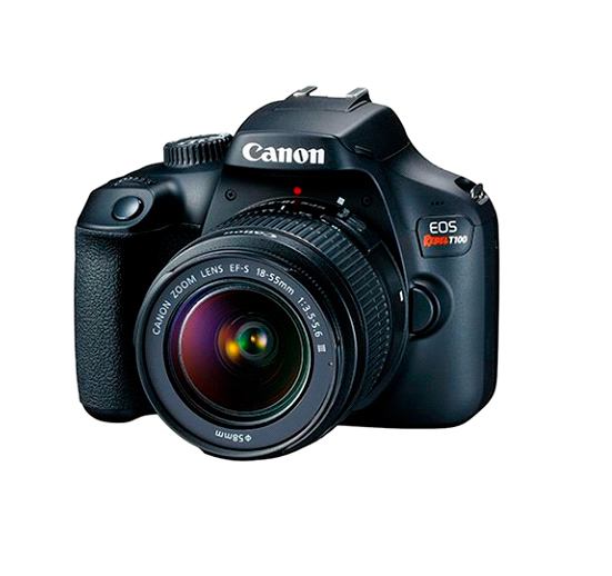 CÁMARA EOS CANON REBEL T100 EF-S 18-55MM-NEGRA