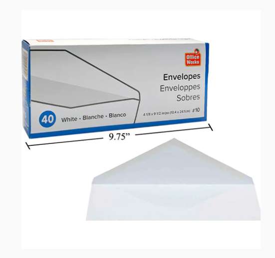 SOBRES BLANCOS N.O 10 DE 40 PIEZAS, EN CAJA