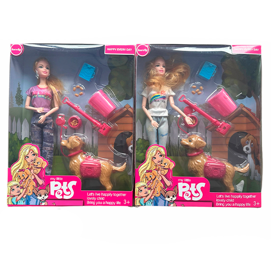 SET MUÑECA BARBIE CON MASCOTAS Y ACCESORIOS PARA IR AL BAÑO. 8802B.