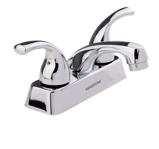 LLAVE MEZCLADORA 4" PARA LAVAMANOS CON CUBIERTA Y MANERALES DE PALANCA