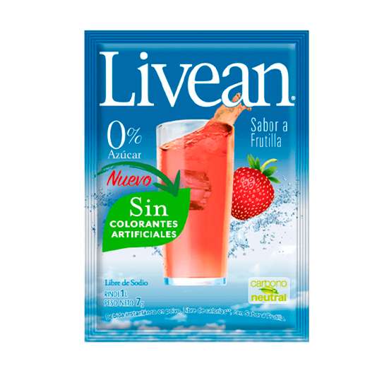BEBIDA LIVEAN INSTANTÁNEA EN POLVO 0% AZUCAR LIVEAN FRUTILLA 8 GR