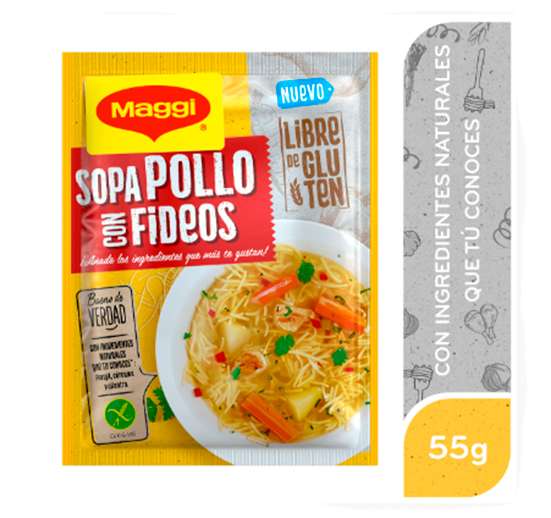MAGGI SOPA DE POLLO CON FIDEOS LIBRE DE GLUTEN SOBRE 57G