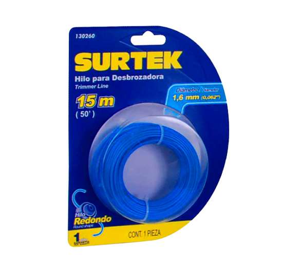 NYLON REDONDO PARA DESBROZADORA EN BLÍSTER 1.65MM X 15 MT SURTEK