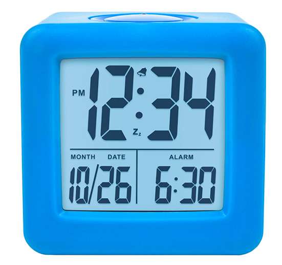 RELOJ DESPERTADOR LCD CUBO AZUL