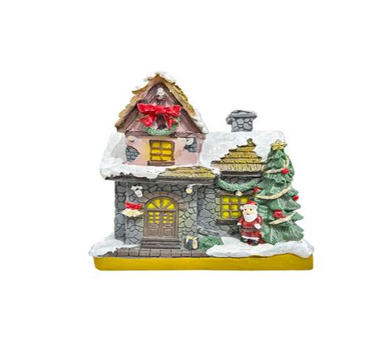 ADORNO DE NAVIDAD CHRISTMAS ELEGANCE CASITA CON MÚSICA Y LUZ DE 16 CM