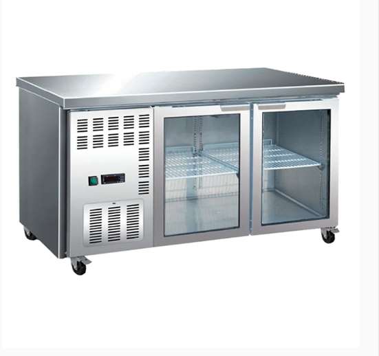 Mesa Refrigerador Industrial Acero Inox 2 Puerta Vidrio +2~+8℃ 1360*700*850 Mm Ventilación Interna
