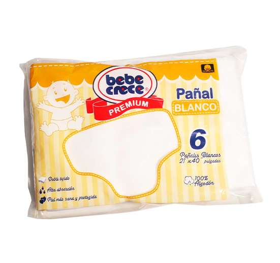 PAÑALES DE TELA BEBE CRECE BLANCO 6 PIEZAS