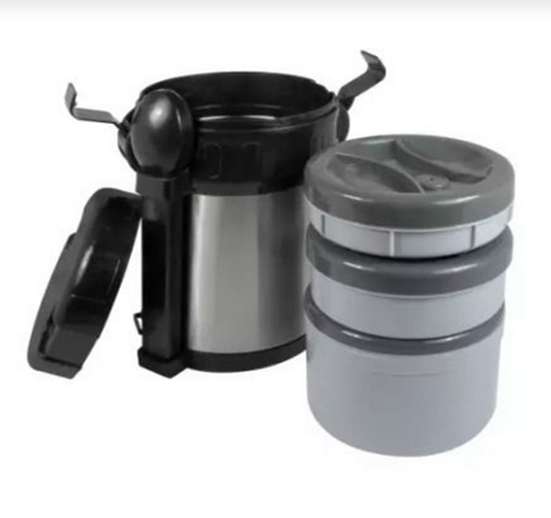RECIPIENTE INSULADO PARA COMIDA CON COMPARTIMENTOS Y UTENSILIOS ACERO INOXIDABLE