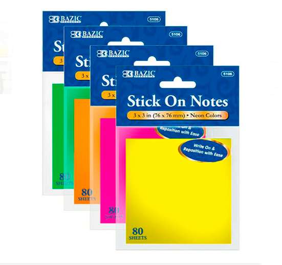 Notas Adhesivas Neón 3x3 Pulgdas 80 Unidades